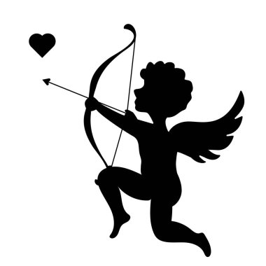 Siyah Aşk Tanrısı Siluetinin Vektörü, beyaz arkaplanda izole