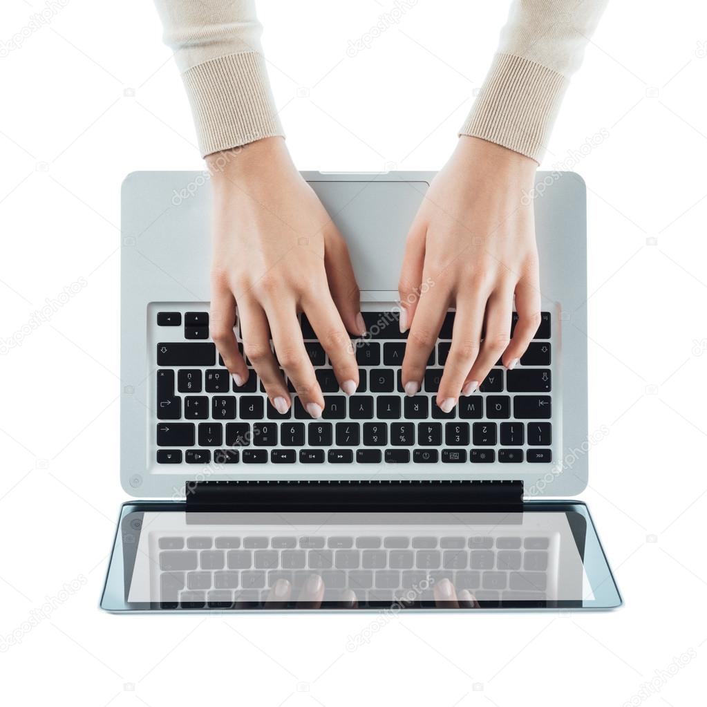 Business woman typing
