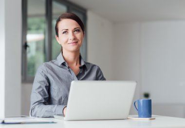  Bilgisayarda çalışan bir iş kadını