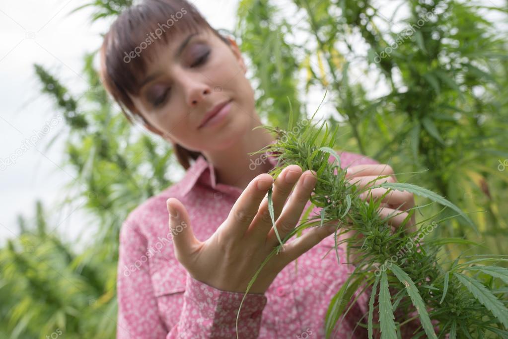 Woman holding hemp flowers