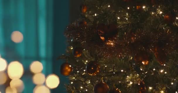 Primo piano dell'albero di Natale festosamente decorato — Video Stock