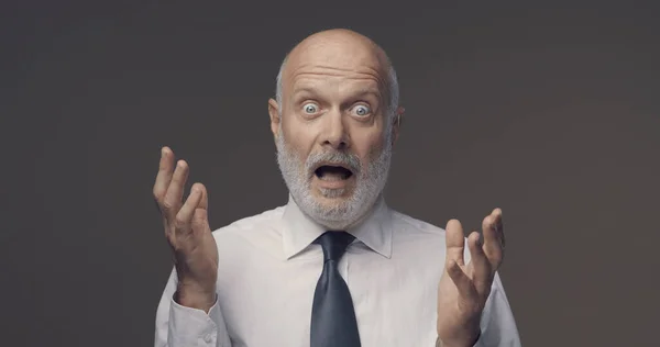 Shocked Scared Businessman Staring Camera Gasping — Stock Photo, Image