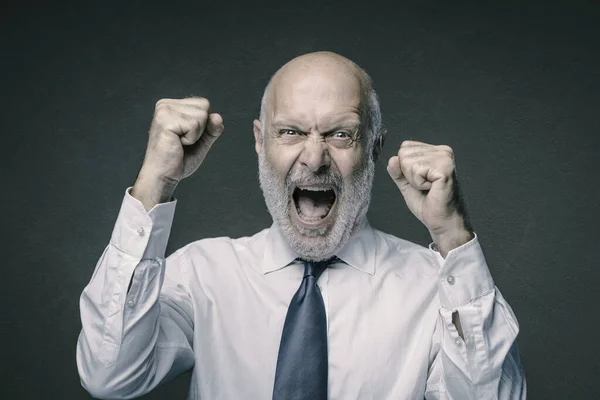 Angry Aggressive Corporate Businessman Shouting Camera Stressed Frustrated — Stock Photo, Image