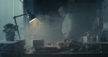 Terk edilmiş ofiste depresyondaki işadamı