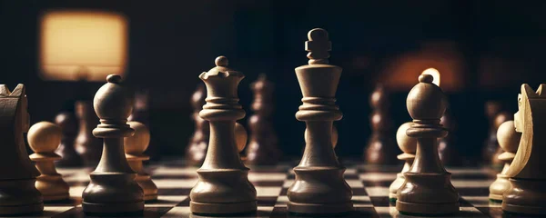 Šachové Figurky Uspořádány Šachovnici Strategické Hry Koncept — Stock fotografie