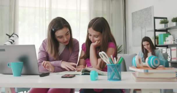 Girl helping her younger sister with her homework — Αρχείο Βίντεο