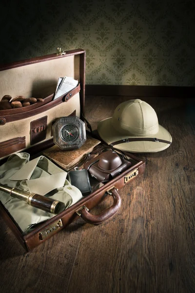 Adventurer's suitcase — Stock Photo, Image