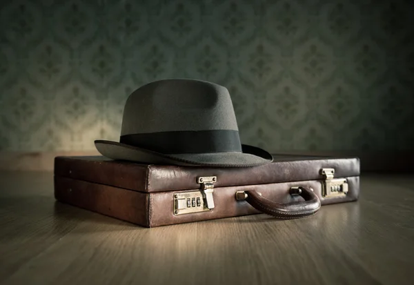 Borsalino hat and briefcase — Stock Photo, Image