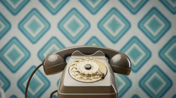 Vintage telephone on diamond wallpaper — Stock Photo, Image