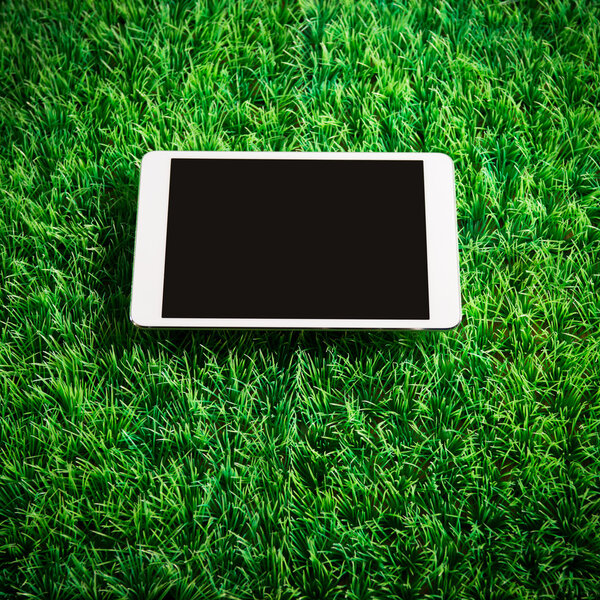 Tablet on artificial grass