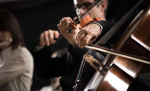 Симфонический оркестр: виолончелист крупным планом — стоковое фото