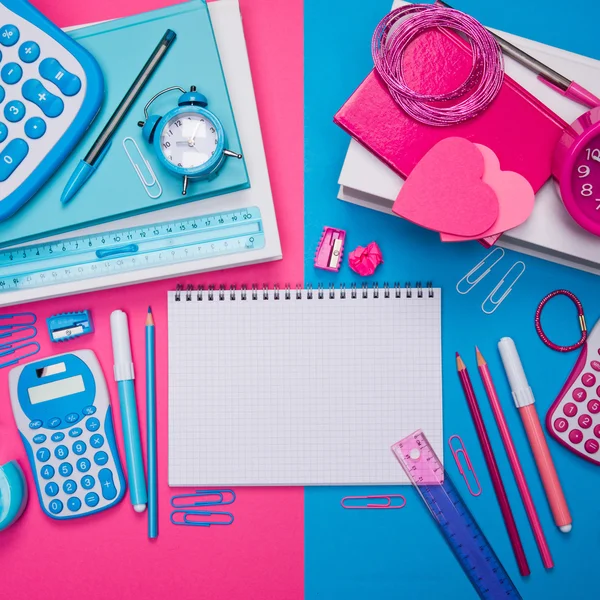 Male and female desk with notebook — Stock Photo, Image