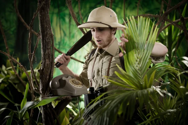 Explorer finding vintage telephone — Stock Photo, Image