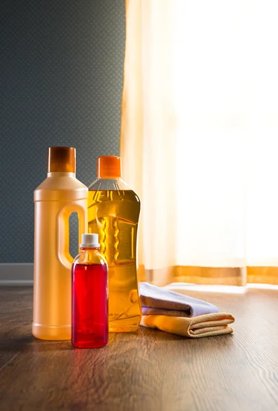 Products for hardwood floor care — Stock Photo, Image