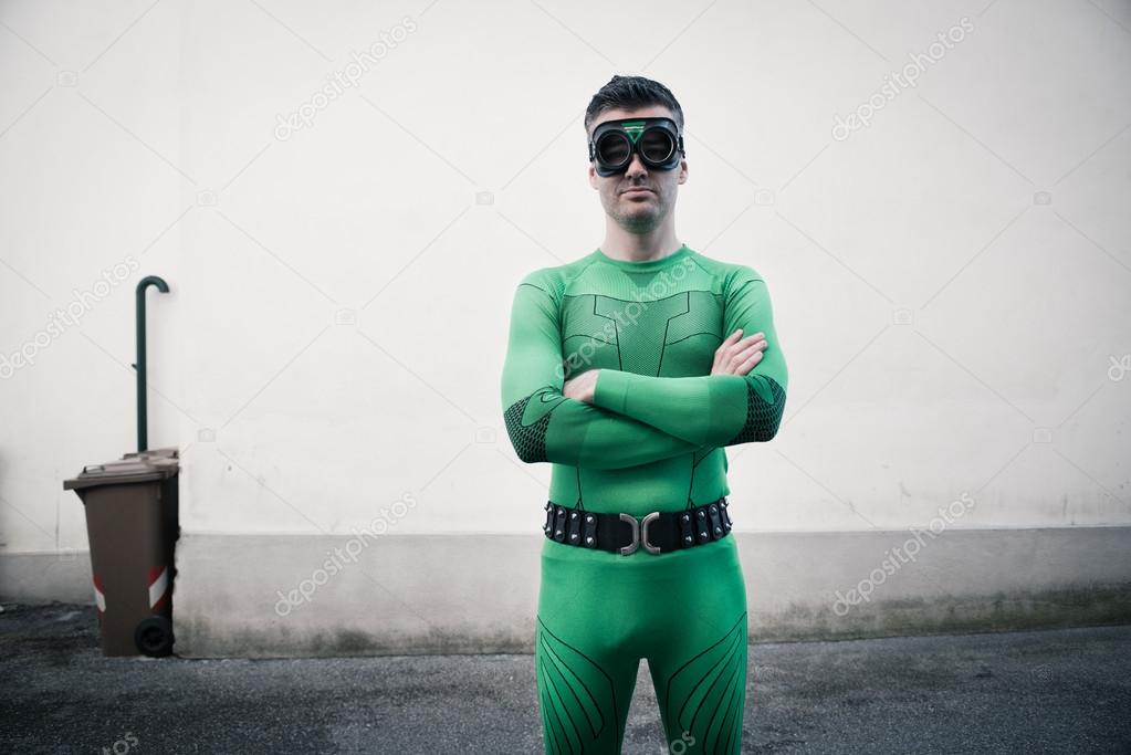 Confident superhero in the street