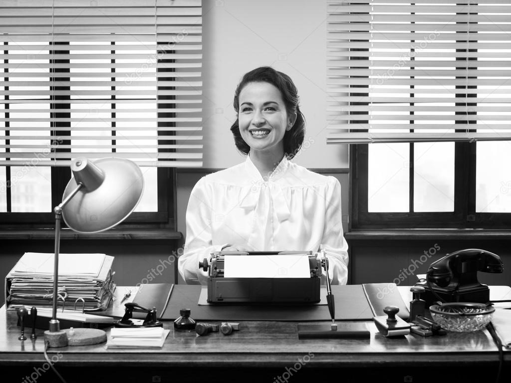 Vintage secretary working at office — Stock Photo © stokkete 59003663
