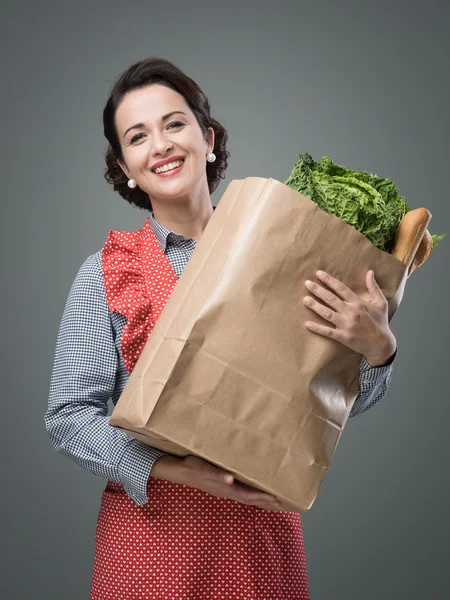 Nő, élelmiszerbolt táska — Stock Fotó