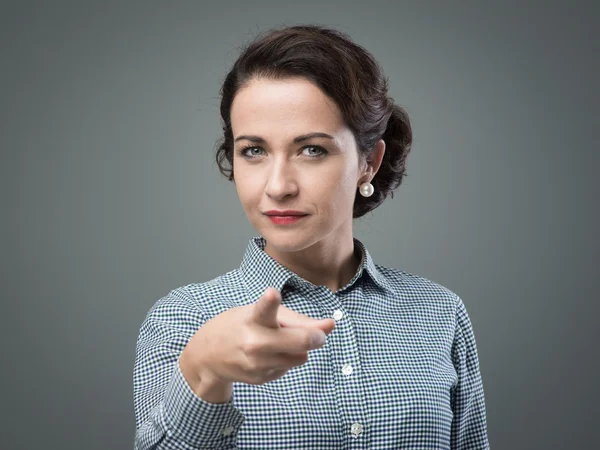 Mujer poiting dedo — Foto de Stock