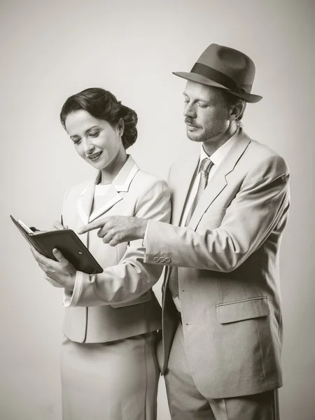 Vintage smiling businesspeople — Stock Photo, Image