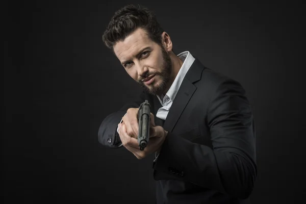 Man pointing gun — Stock Photo, Image