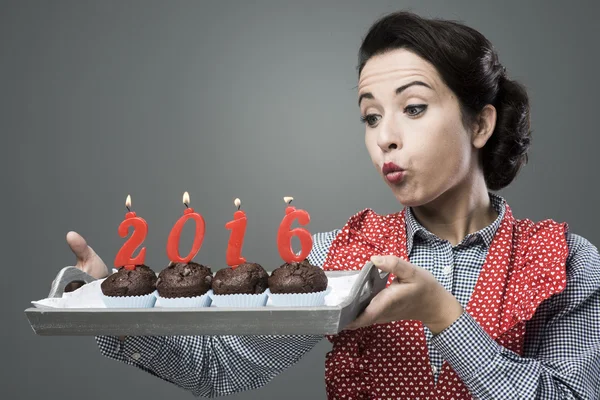 New Year 2016 muffins — Stock Photo, Image