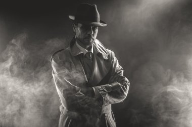 Mysterious man waiting in fog clipart