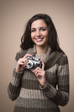 bağbozumu kamera tutan kadın