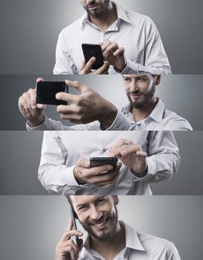 bir smartphone kullanarak iş adamı