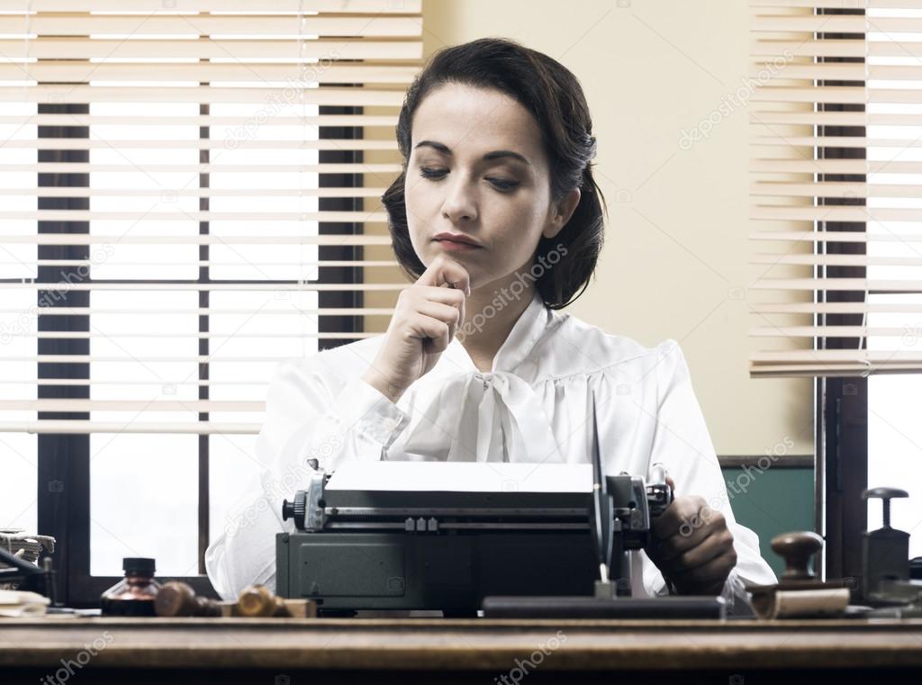 Vintage woman with hand on chin