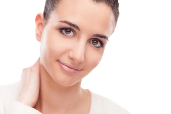 Attractive woman touching her neck — Stock Photo, Image