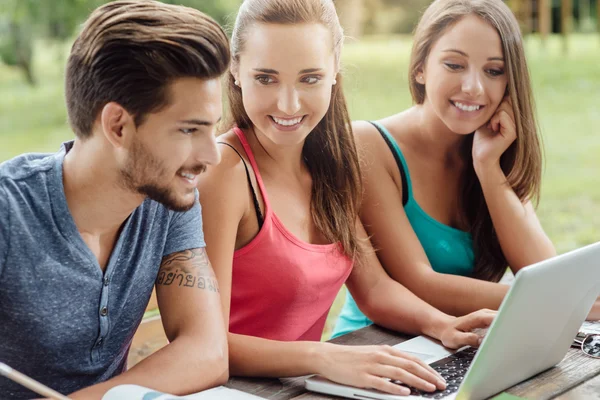 Adolescents souriants faisant leurs devoirs d'été — Photo