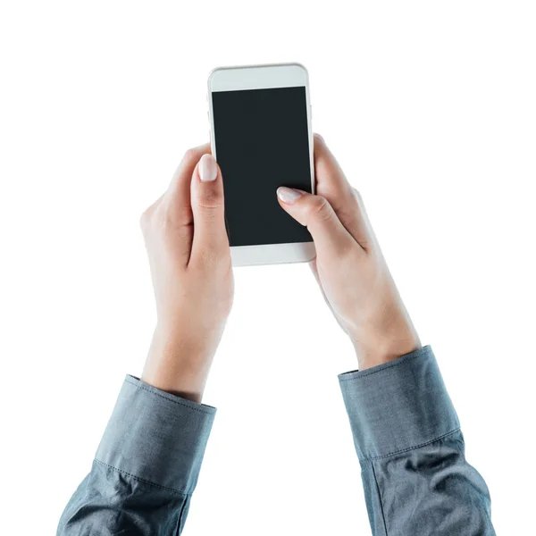 Mulher de negócios usando um telefone inteligente — Fotografia de Stock