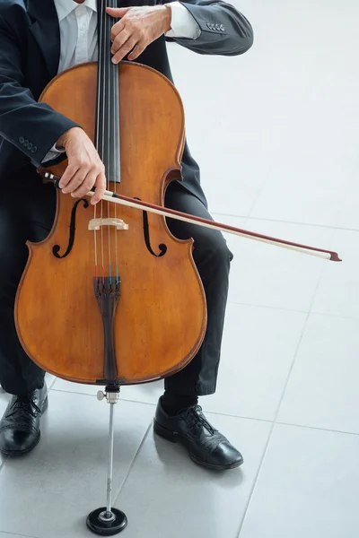 Violoncelista tocando seu violoncelo — Fotografia de Stock