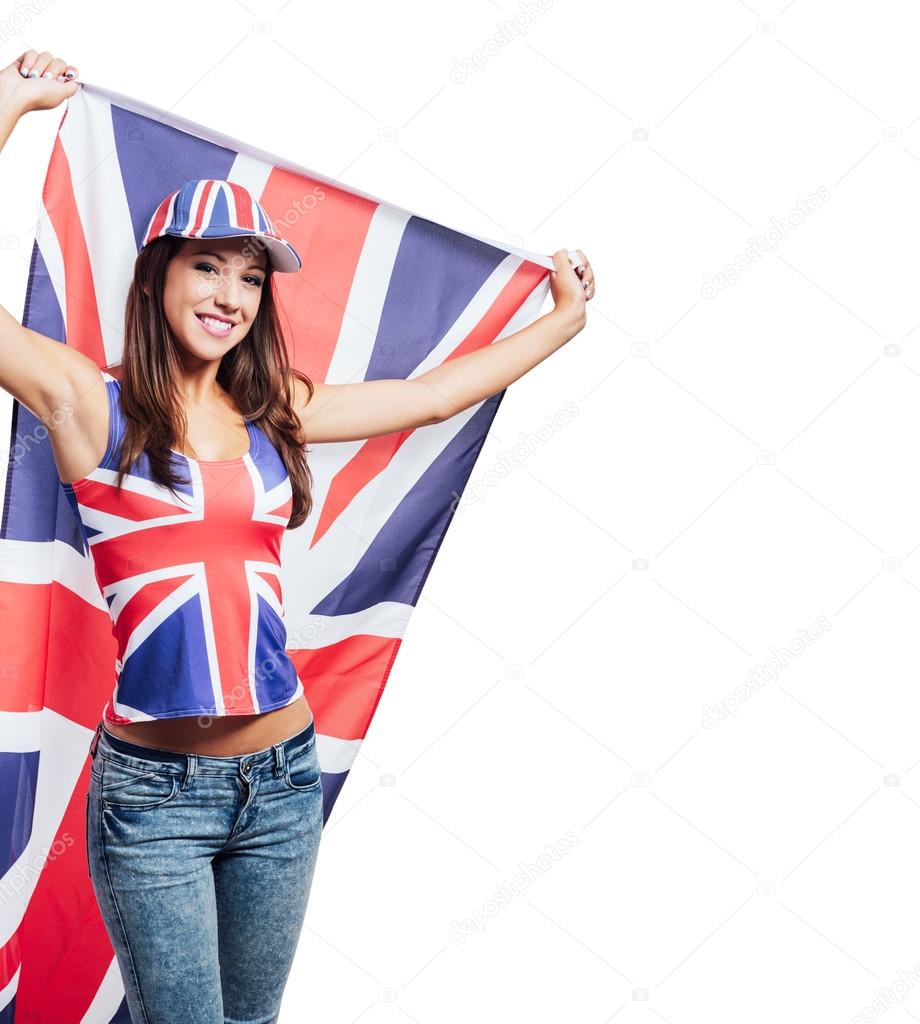 British girl holding a flag