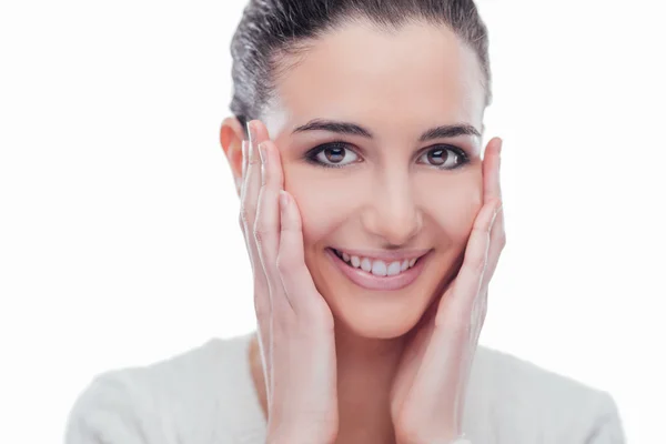 Young model touching her skin — Stock Photo, Image