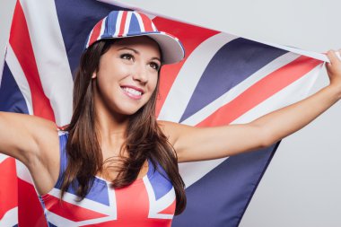 Cheerful English girl with a flag clipart