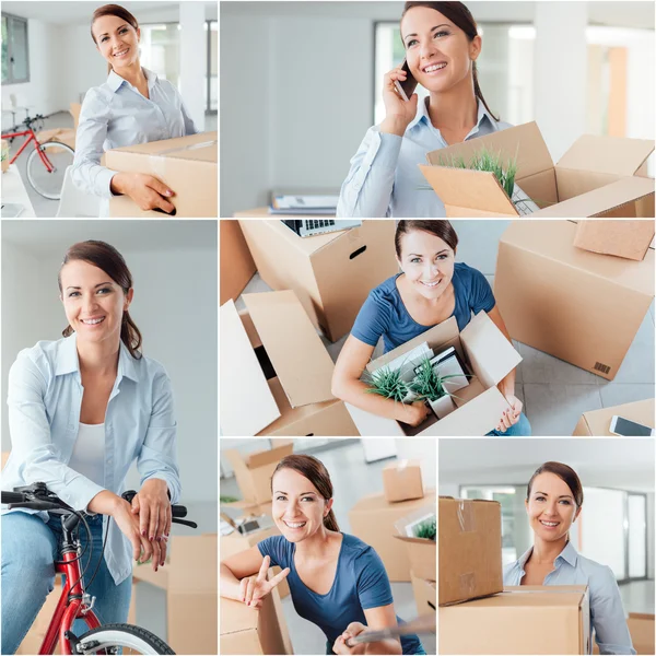 Mujer moviéndose en su nueva casa — Foto de Stock