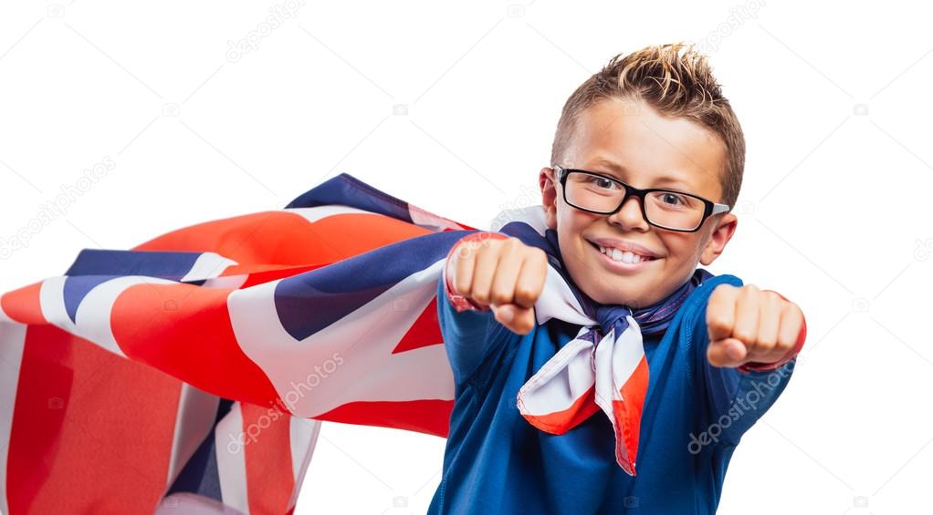 Smiling British super hero