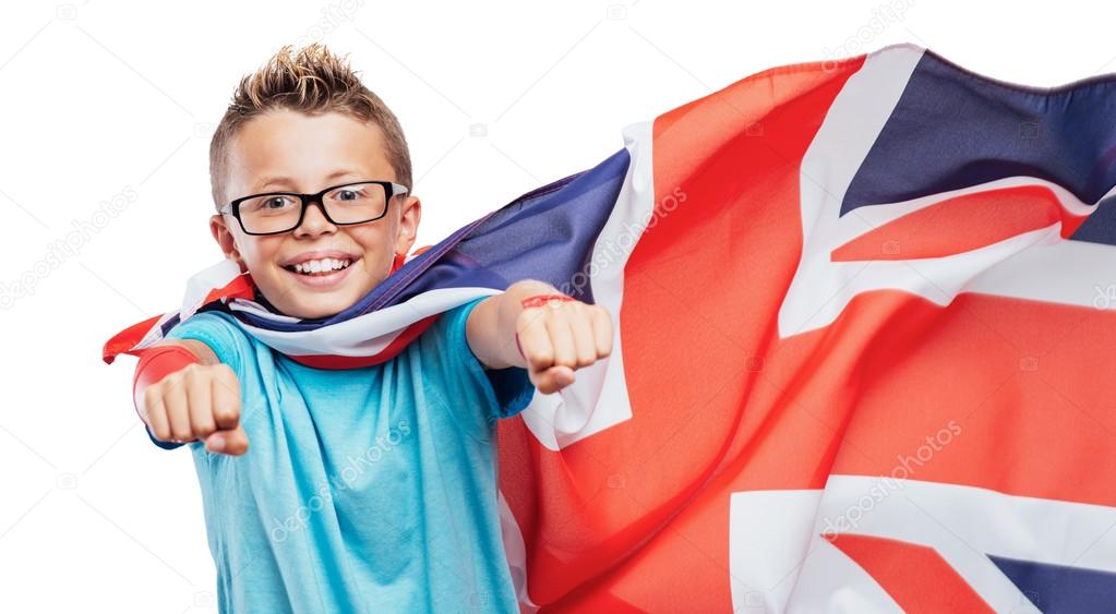 Smiling British super hero