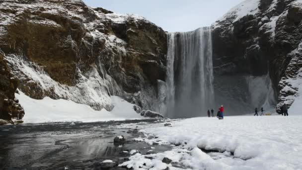 Slavný Skogafoss Vodní Faal Islandu Zimě — Stock video