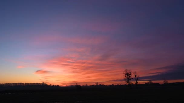 Prachtige Zonsopgang Boven Wintervelden — Stockvideo