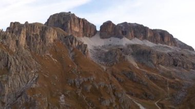 Aerial drone shot of limestone rock during autumn