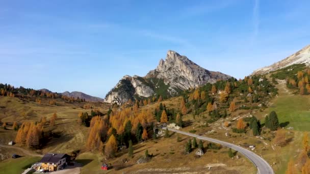 Aerial Drone Shot Limestone Rock Autumn — Stockvideo