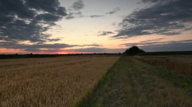 Tarlaların üzerinde güzel bir gün doğumu