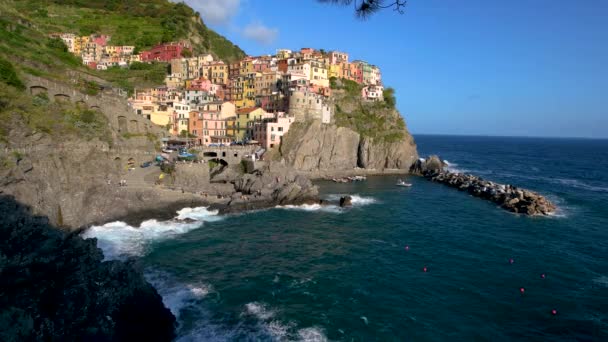 Manarola Een Van Vijf Steden Cinque Terre Italië — Stockvideo