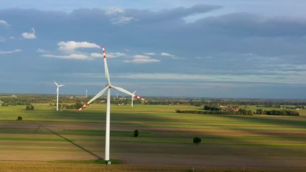 Wind Turbines Fields Aerial Footage — ストック動画