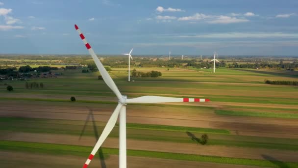 Wind Turbines Fields Aerial Footage — ストック動画