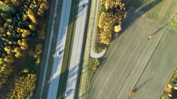 Aerial View Highway Autumn — Vídeo de Stock