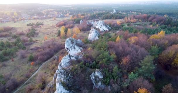 秋天在山上拍的无人驾驶飞机 — 图库视频影像