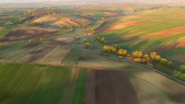 Sonbahar boyunca kırsal manzaranın havadan görünüşü